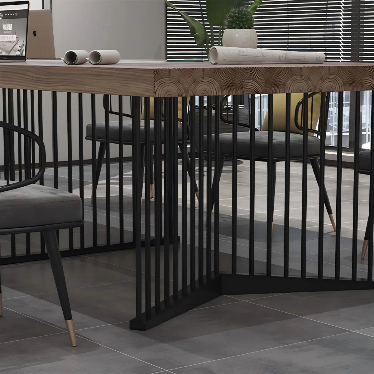 Modern Minimalist Black Irregular - Shaped Leg Solid Wood Conference Table