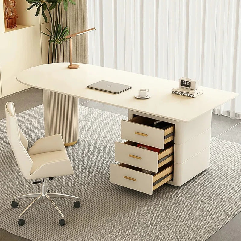 Modern Minimalist Sintered Stone Executive Desk with 3-Drawer Storage Cabinet | Heat & Scratch Resistant Office Table