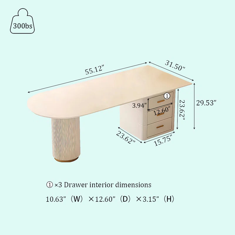 Modern Minimalist Sintered Stone Executive Desk with 3-Drawer Storage Cabinet | Heat & Scratch Resistant Office Table