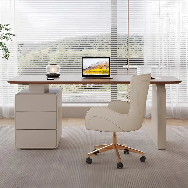 Modern Office Desk with 3-Drawer Storage Cabinet | Extra-Thick Desktop Study & Computer Table
