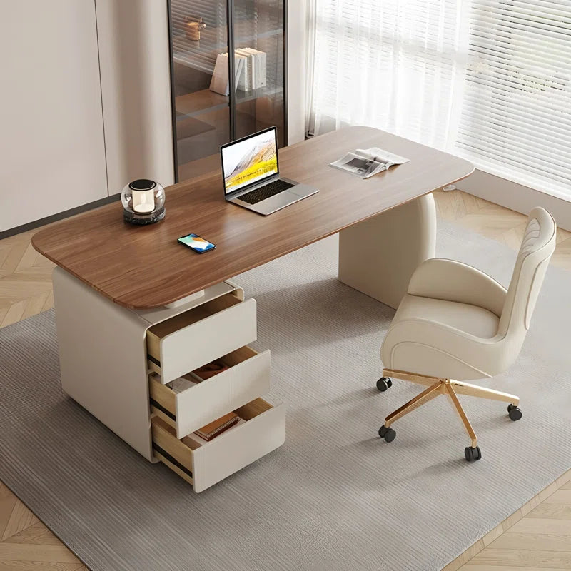Modern Office Desk with 3-Drawer Storage Cabinet | Extra-Thick Desktop Study & Computer Table