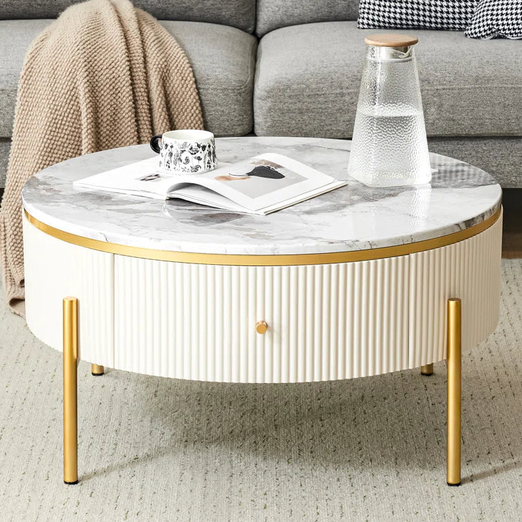 Modern Round Coffee Table with 2 Large Drawers Storage
