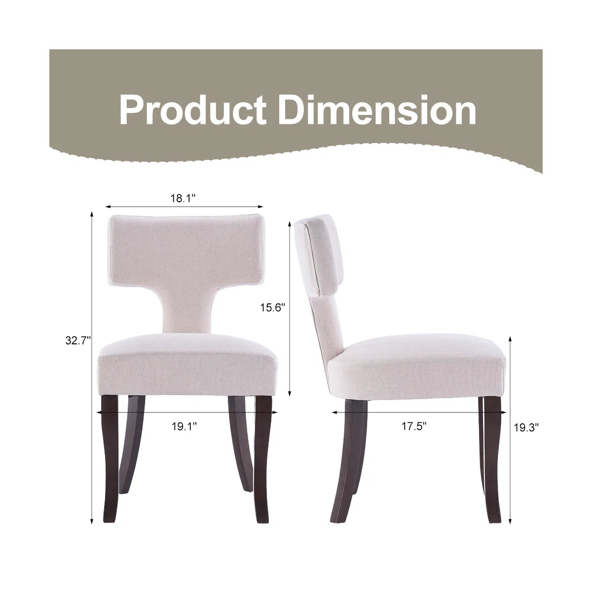 Modern Upholstered Dining Chairs Set of 2 with Curved Backrest & Wooden Legs