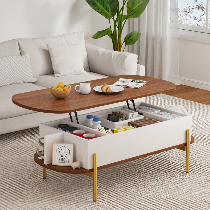 Oval Lift Top Coffee Table With Storage Open Shelf Living Room