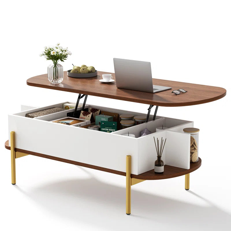 Oval Lift Top Coffee Table With Storage Open Shelf Living Room