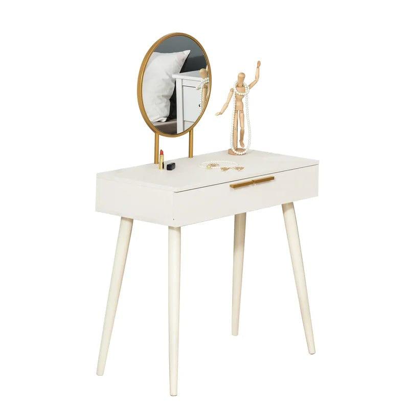 Vanity Desk,Makeup Vanity Desk with Mirror, Makeup Vanity Desk with Drawer, Adult Bedside Table Dressing Table,Brightness Adjustable Makeup Table for Bedroom Space - Ouch Cart 