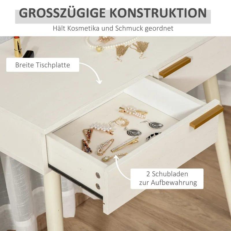 Vanity Desk,Makeup Vanity Desk with Mirror, Makeup Vanity Desk with Drawer, Adult Bedside Table Dressing Table,Brightness Adjustable Makeup Table for Bedroom Space - Ouch Cart 