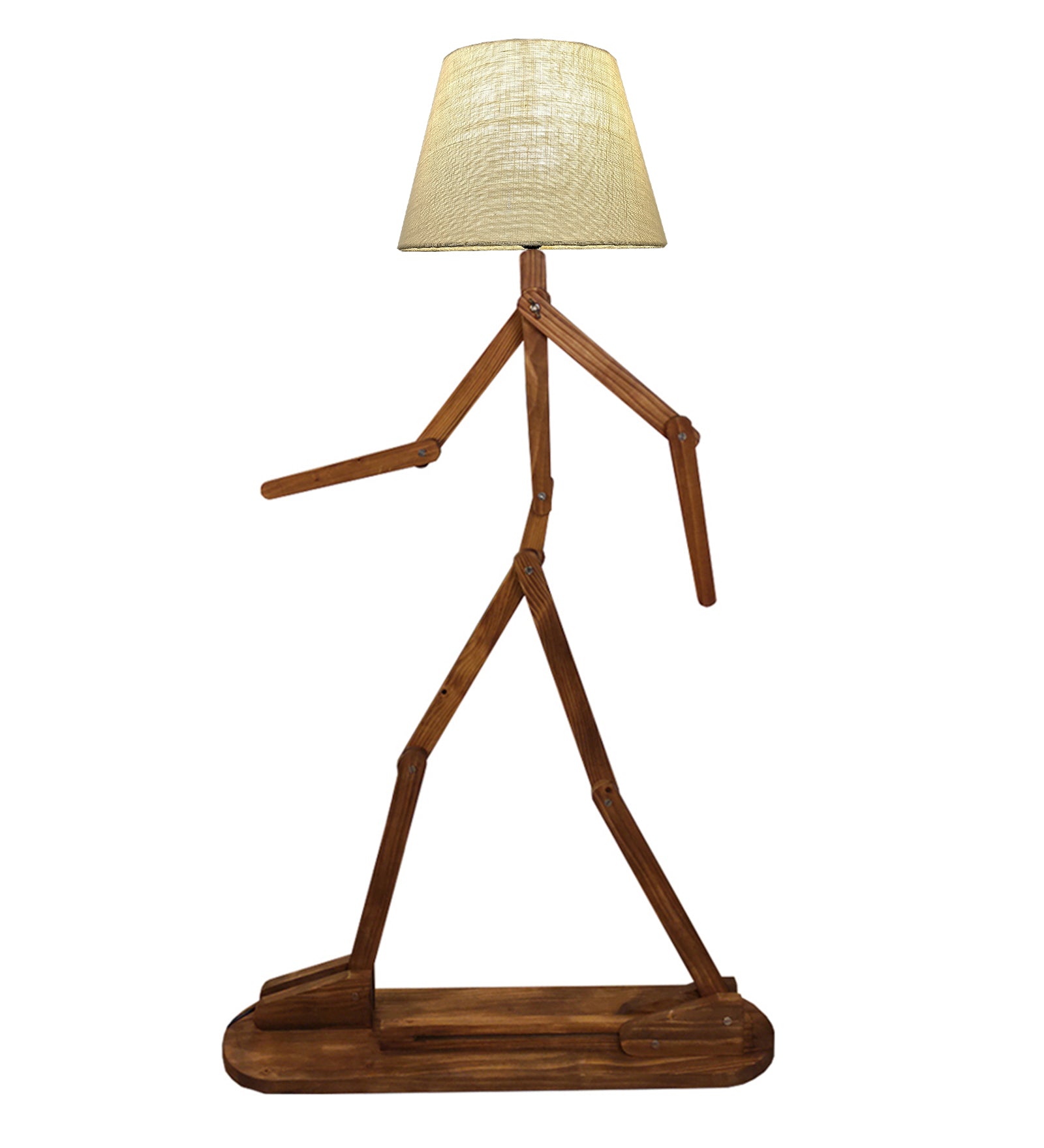 Moonwalker Wooden Floor Lamp with Brown Base and Premium Beige Fabric Lampshade (BULB NOT INCLUDED)