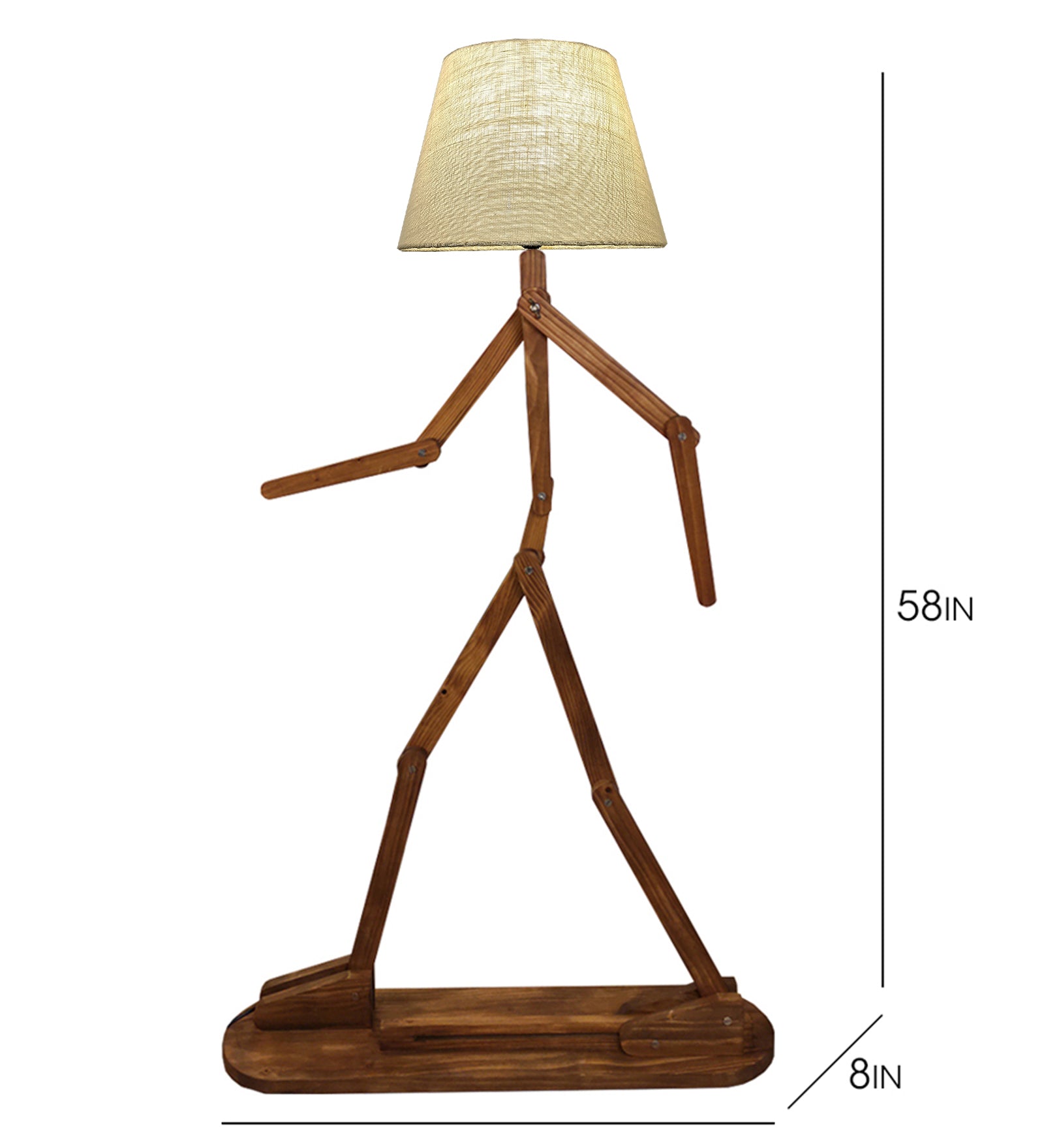 Moonwalker Wooden Floor Lamp with Brown Base and Premium Beige Fabric Lampshade (BULB NOT INCLUDED)