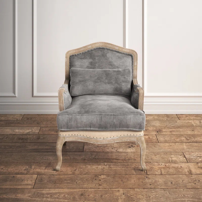 Louis XV Oak Armchair with Charcoal Upholstery & Cabriole Legs