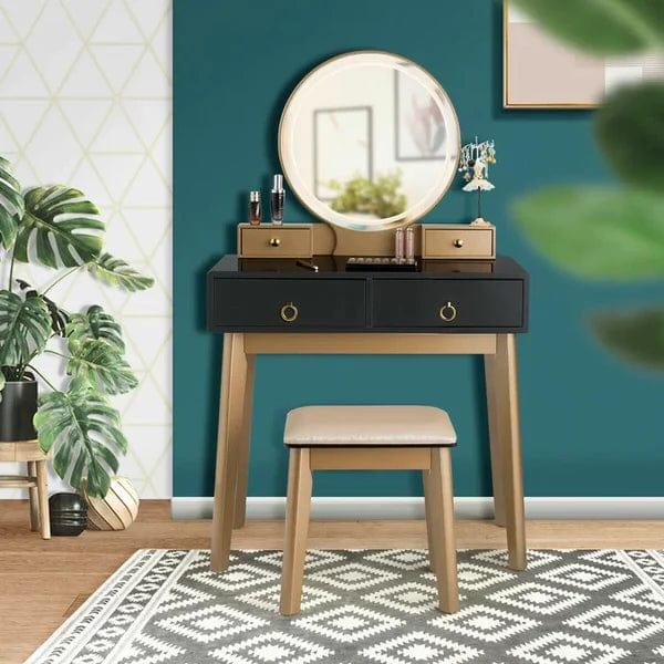 Maja Dressing Table With Drawers, Vanity Set, Vanity Desk with Mirror included Lights, Vanity Table with Makeup Vanity Mirror with Lights and stool Makeup Vanity Table - Ouch Cart 