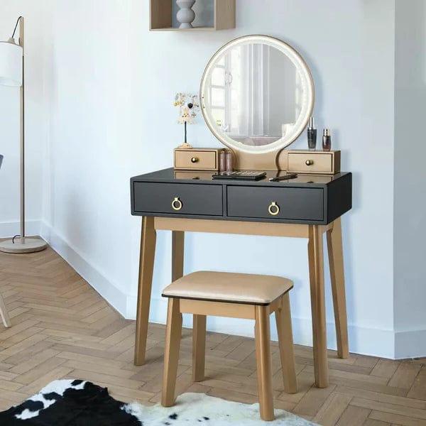 Maja Dressing Table With Drawers, Vanity Set, Vanity Desk with Mirror included Lights, Vanity Table with Makeup Vanity Mirror with Lights and stool Makeup Vanity Table - Ouch Cart 