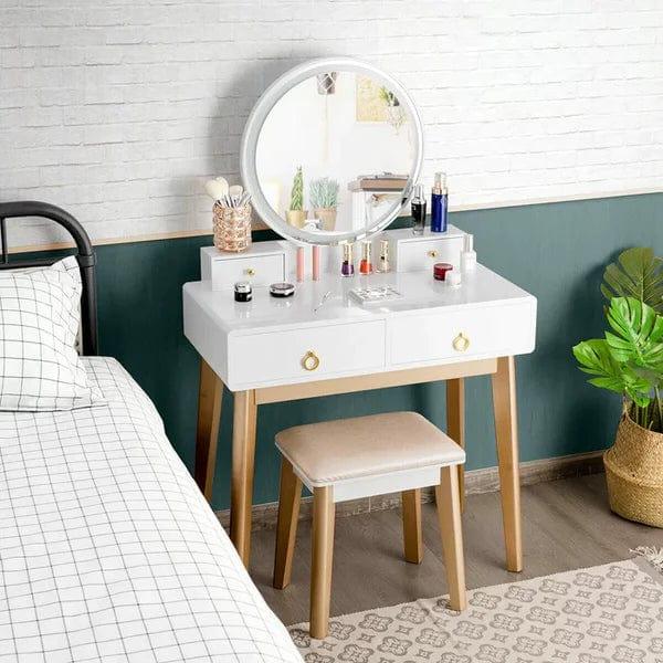 Maja Dressing Table With Drawers, Vanity Set, Vanity Desk with Mirror included Lights, Vanity Table with Makeup Vanity Mirror with Lights and stool Makeup Vanity Table - Ouch Cart 