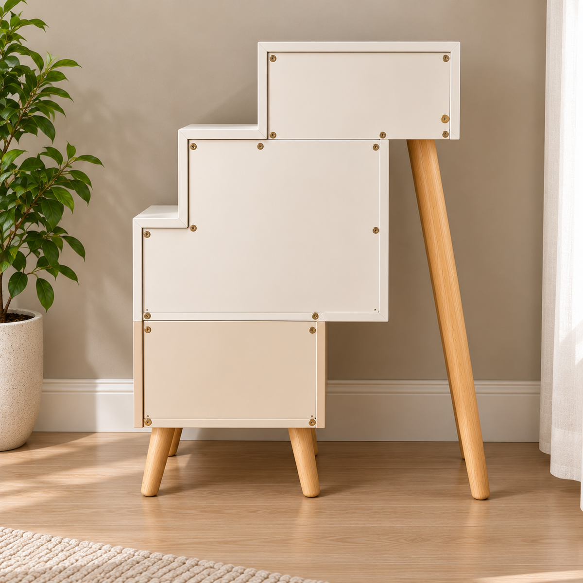 Multicolor Scandinavian Chest of Drawers with Brass Handles & Wooden Legs  Bedroom & Living Room Furniture
