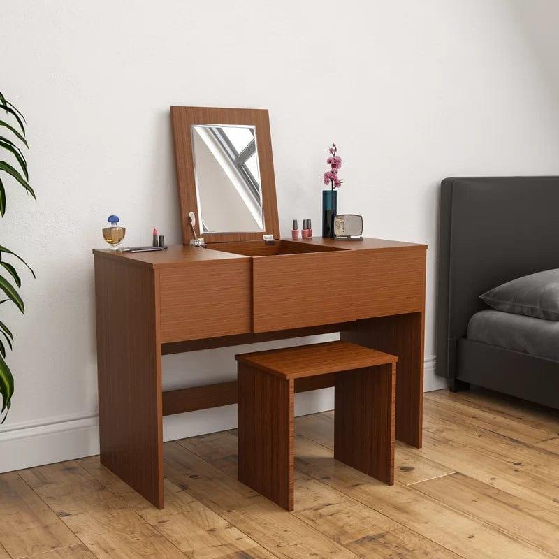 Makeup Vanity Set with Mirror, Makeup Vanity, Dressing Table with Stool for Bedroom, (Brown) - Ouch Cart 