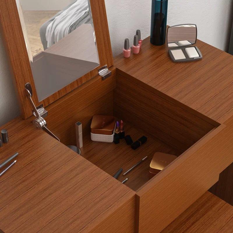 Makeup Vanity Set with Mirror, Makeup Vanity, Dressing Table with Stool for Bedroom, (Brown) - Ouch Cart 
