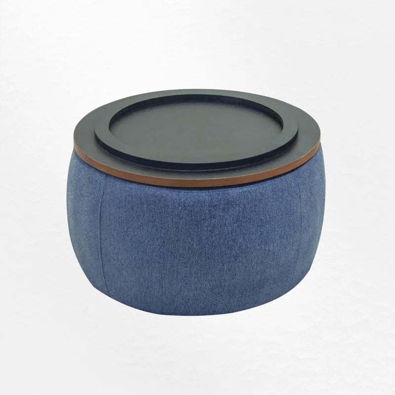 Round Drum Coffee Table with Removable Wood Top & Storage
