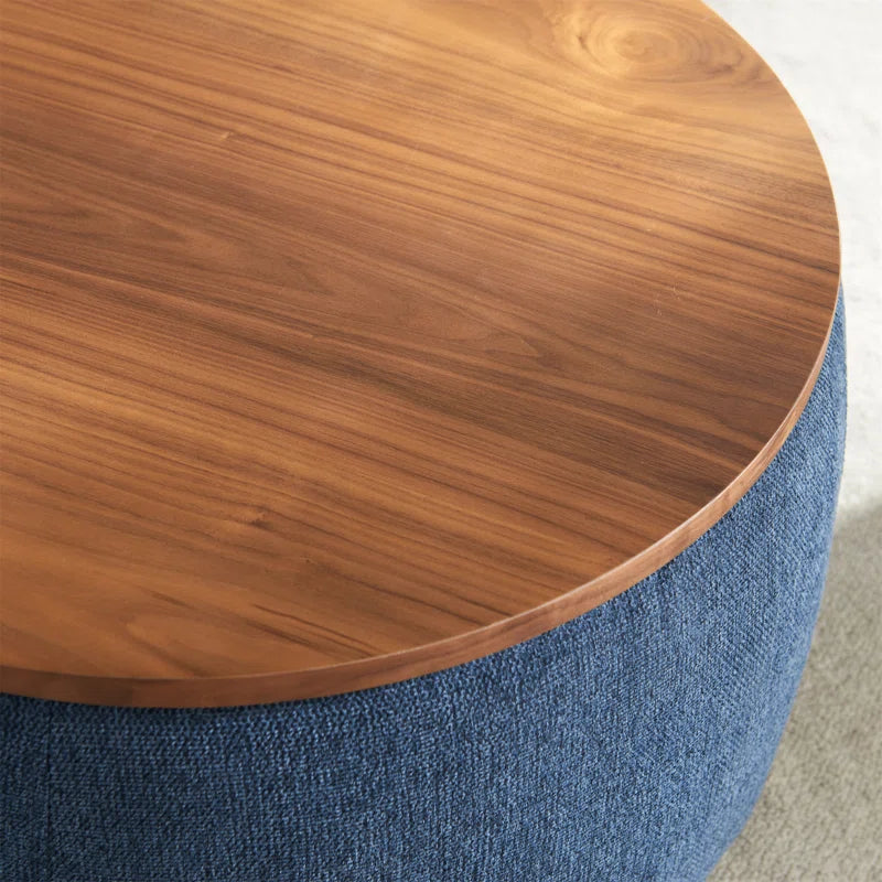 Round Drum Coffee Table with Removable Wood Top & Storage