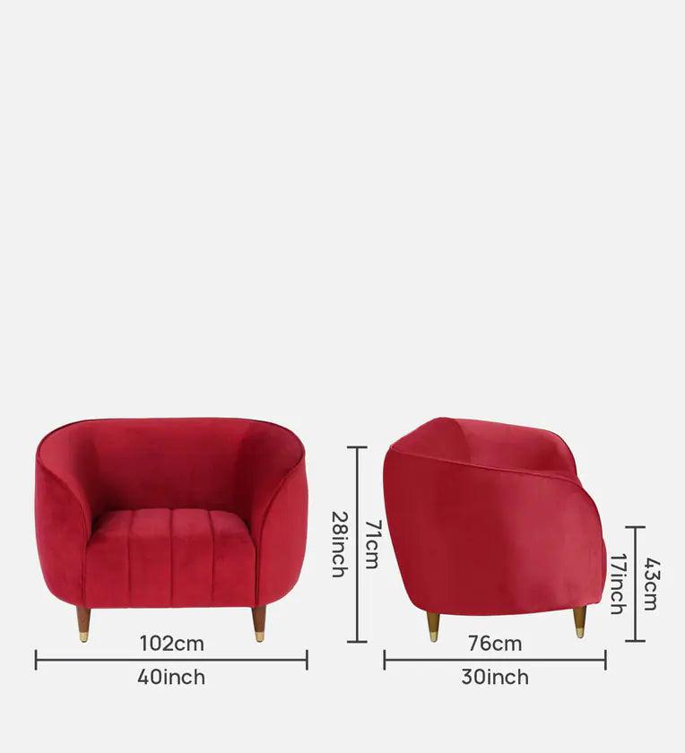 Velvet 1 Seater Sofa In Red Colour - Ouch Cart 