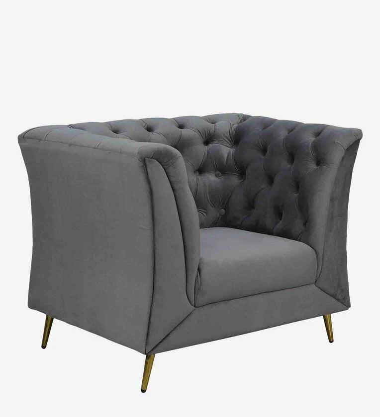 Velvet 1 Seater Sofa In Fossil Grey Colour - Ouch Cart 