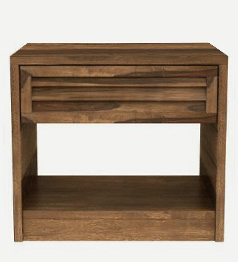 Sheesham Wood Bedside Table In Rustic Teak Finish With Drawer - Ouch Cart 