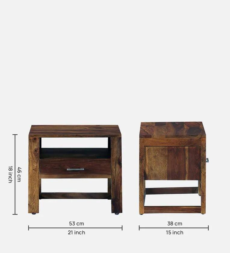 Sheesham Wood Bedside Table In Provincial Teak Finish With Drawer - Ouch Cart 