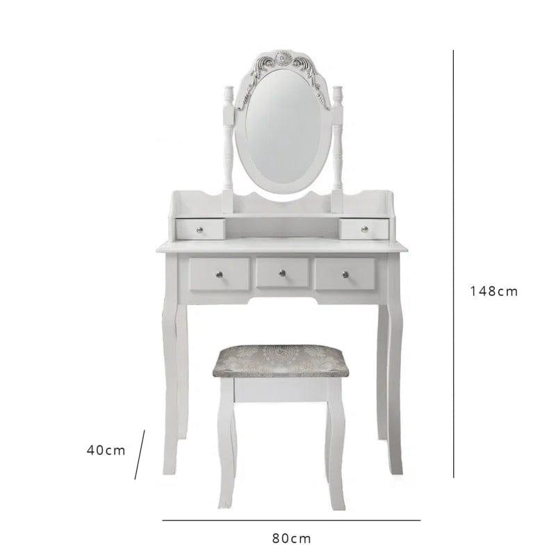 LUARANE Vanity Dressing Table Set | Home Furniture Dressing Table with Mirror | 3 large Drawer and 2 small drawer Chest and Cushioned Stool | Multifunctional Application for Bedroom | Bathroom - Ouch Cart 