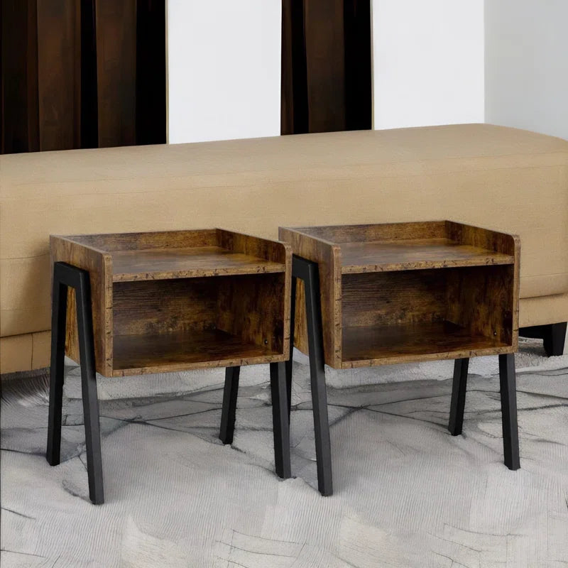 Luna Bedside Table Rustic Brown Industrial Bedroom Furniture