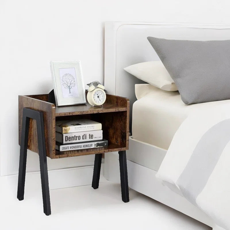 Luna Bedside Table Rustic Brown Industrial Bedroom Furniture