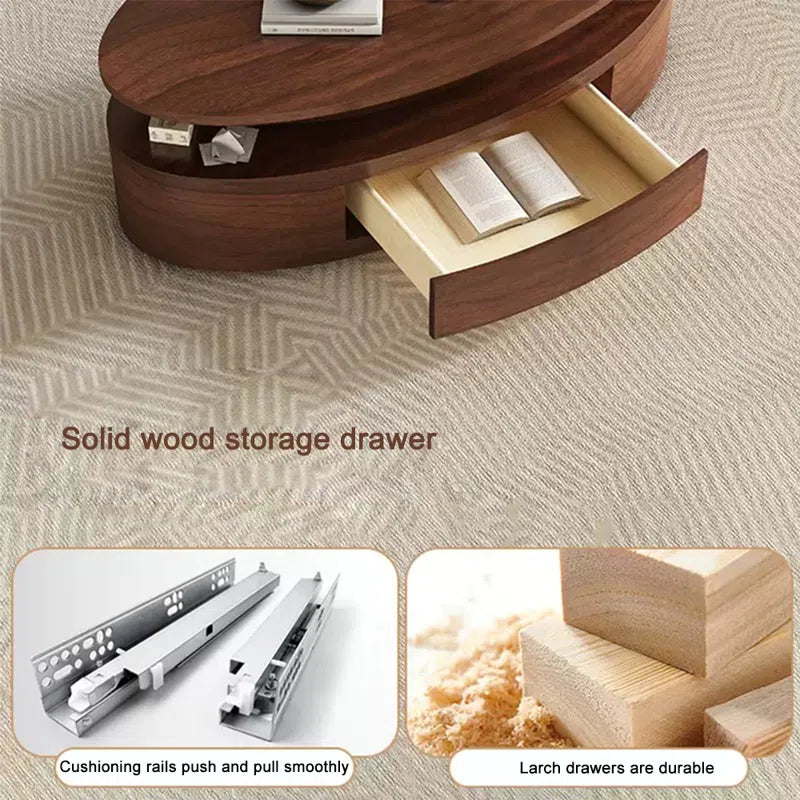 Walnut-Hued Oval Coffee Table – Sophistication Meets Smart Living