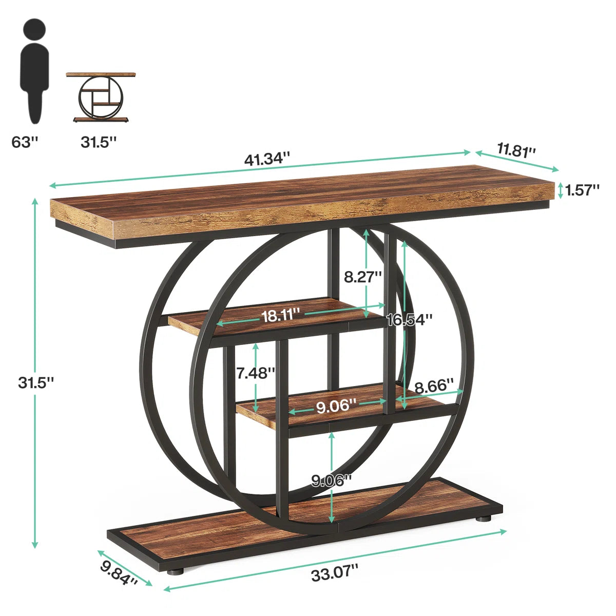 Console Table with Circle Base – 4-Tier Industrial Style