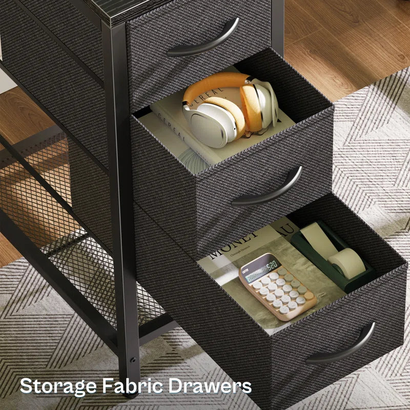 LED Lights, Computer Desk with Storage, Corner Desk with Drawers, Home Office Desk with Shelves, Writing Desk with 4 File Drawers, Gaming Desk with Power Outlets, Study Desk