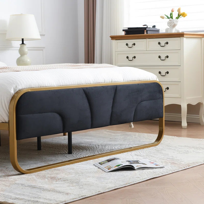 The Nelsie Upholstered Platform Bed with Velvet Tufted Headboard for a Stylish, Serene Bedroom