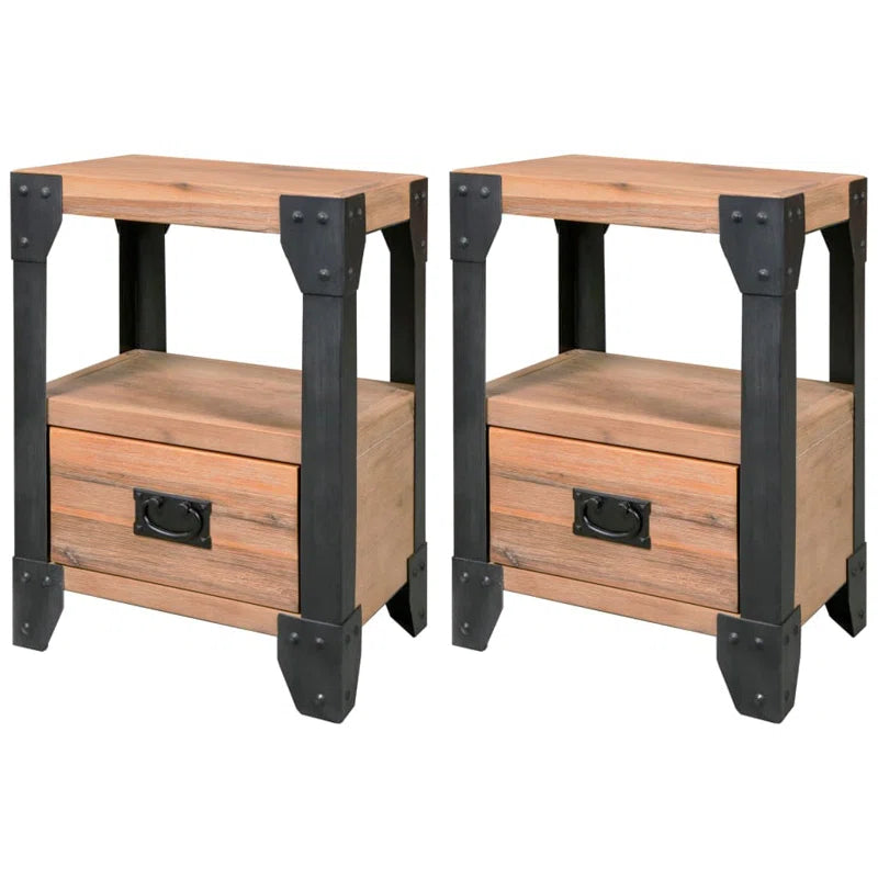 Wren  Nightstands 2 Pcs Solid Acacia Wood Steel 40X30x54 Cm