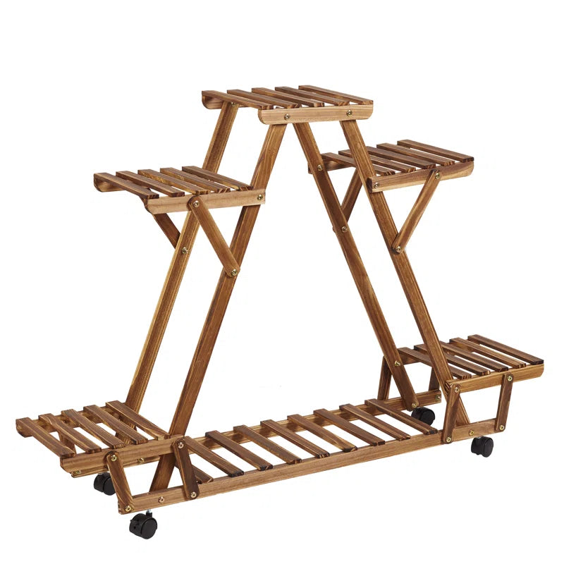 Nicholes Solid Wood Multi-Tier Plant Stand with Wheels