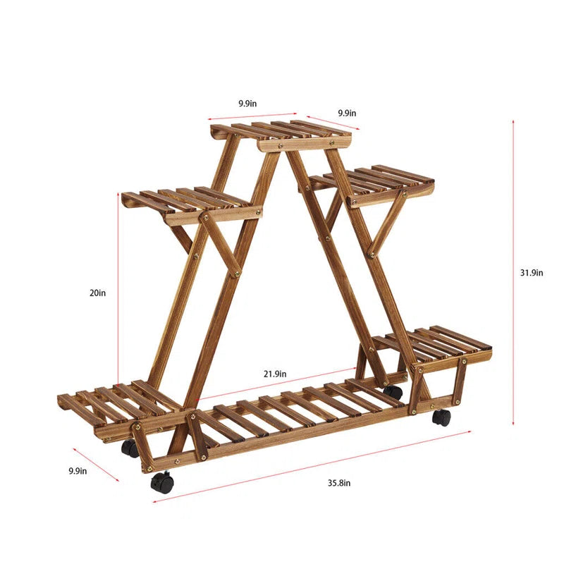 Nicholes Solid Wood Multi-Tier Plant Stand with Wheels