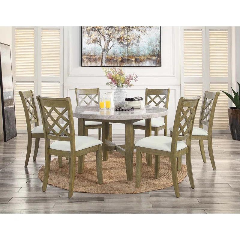 7 - Piece Marble Top Trestle Dining Set - Ouch Cart 
