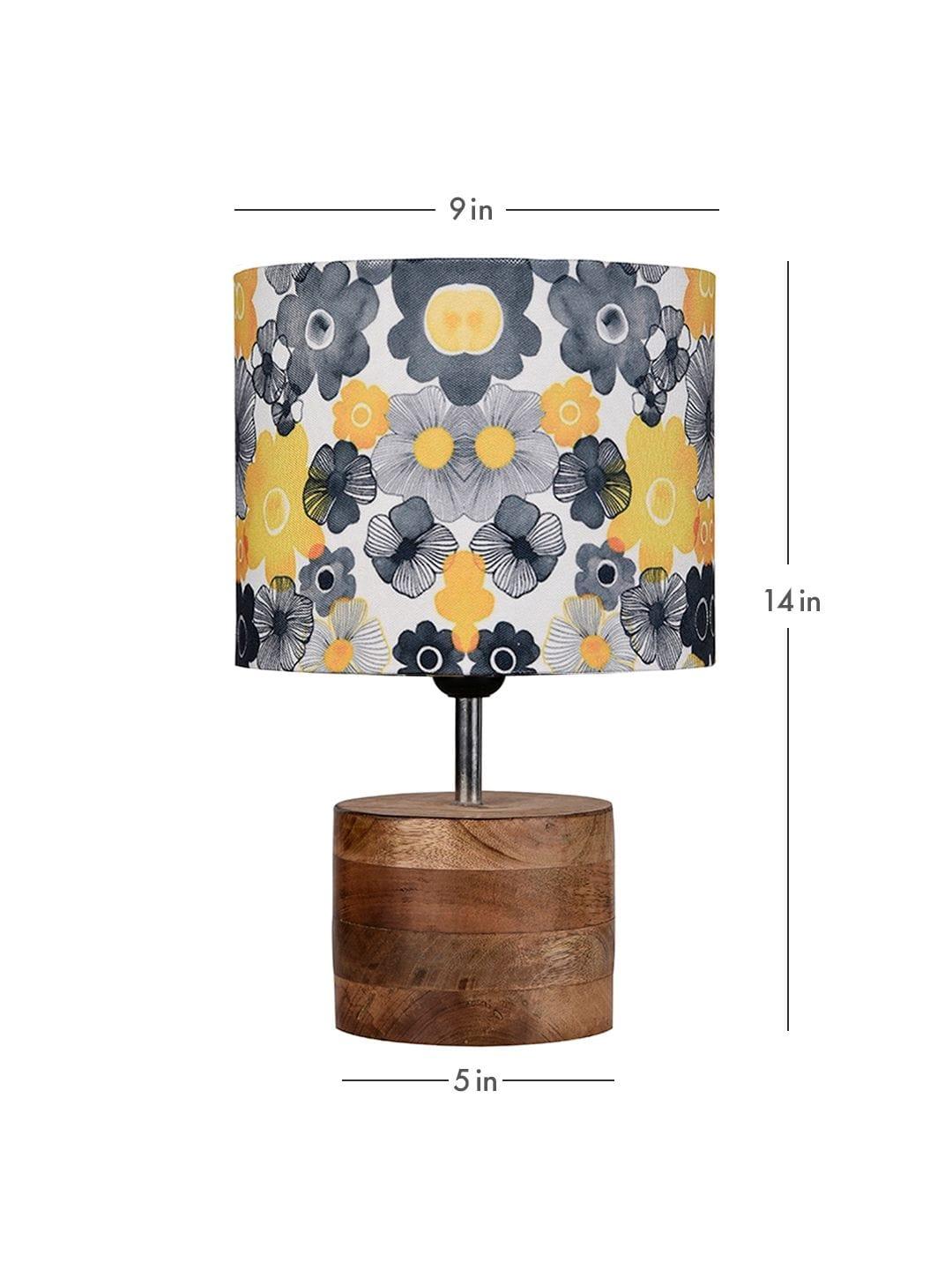 Wooden Brown Log Table Lamp with Lotus Floral Shade - Ouch Cart 