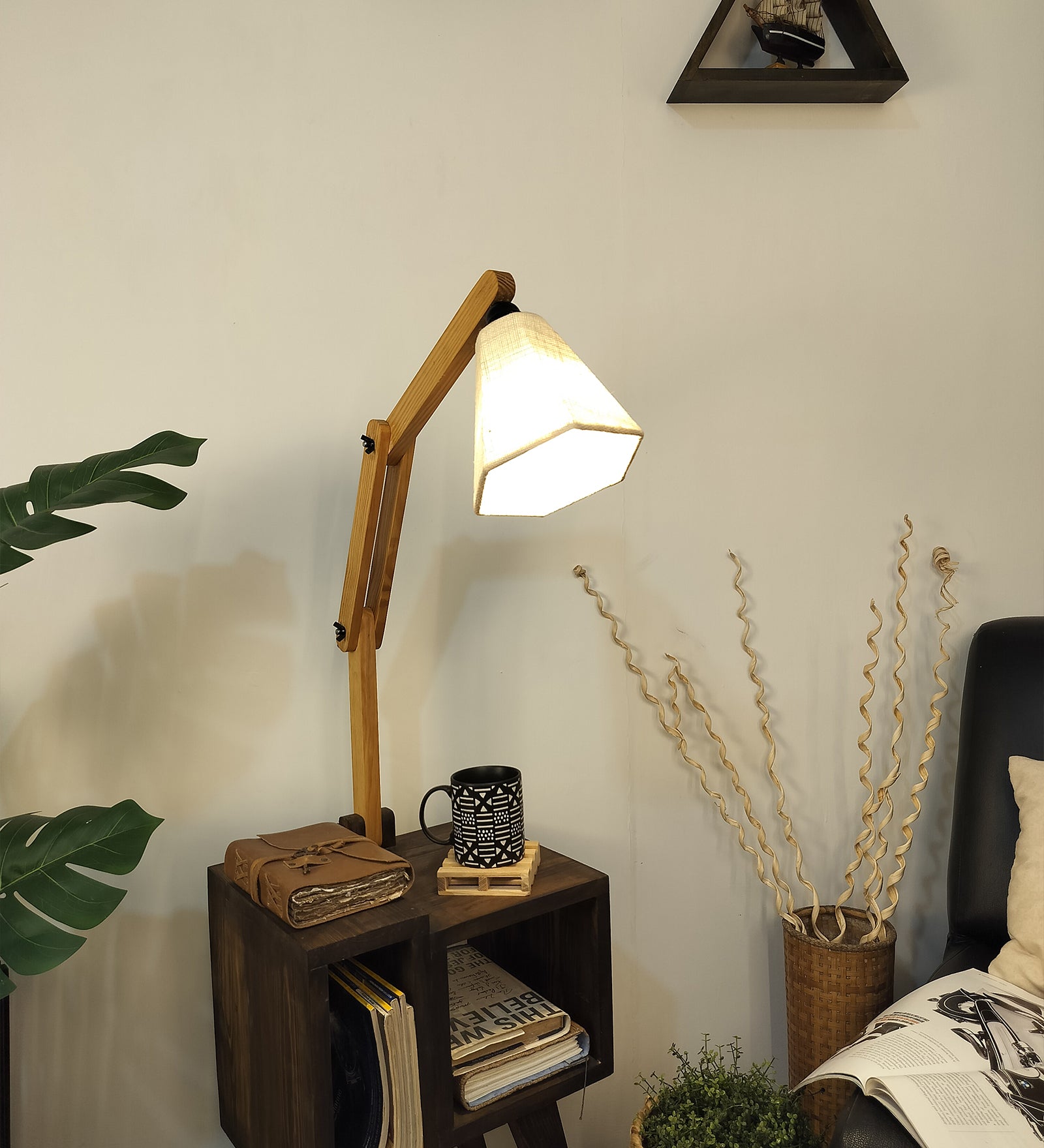 Noel Wooden Floor Lamp with Brown Base and Jute Fabric Lampshade (BULB NOT INCLUDED)