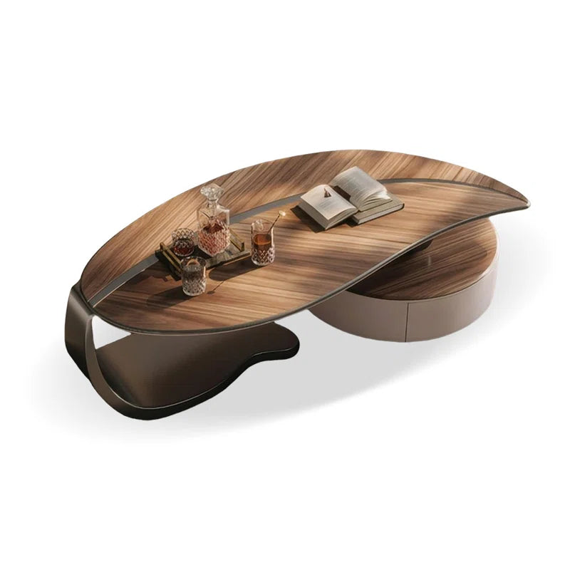 Modern Walnut Coffee Table with Storage Drawer & Iron Legs – Contemporary Living Room Center Table