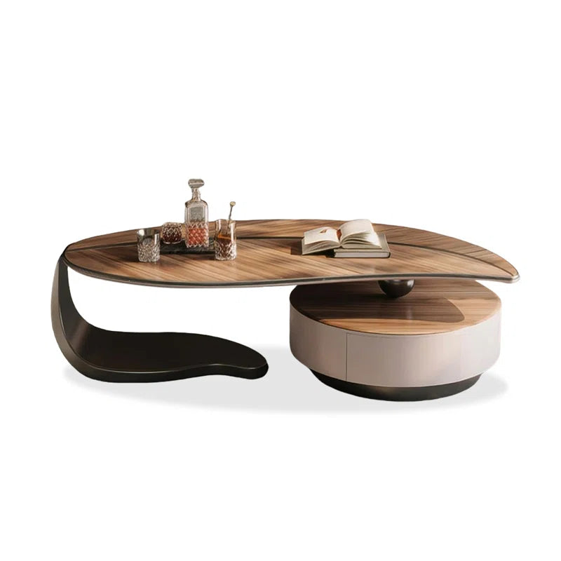 Modern Walnut Coffee Table with Storage Drawer & Iron Legs – Contemporary Living Room Center Table