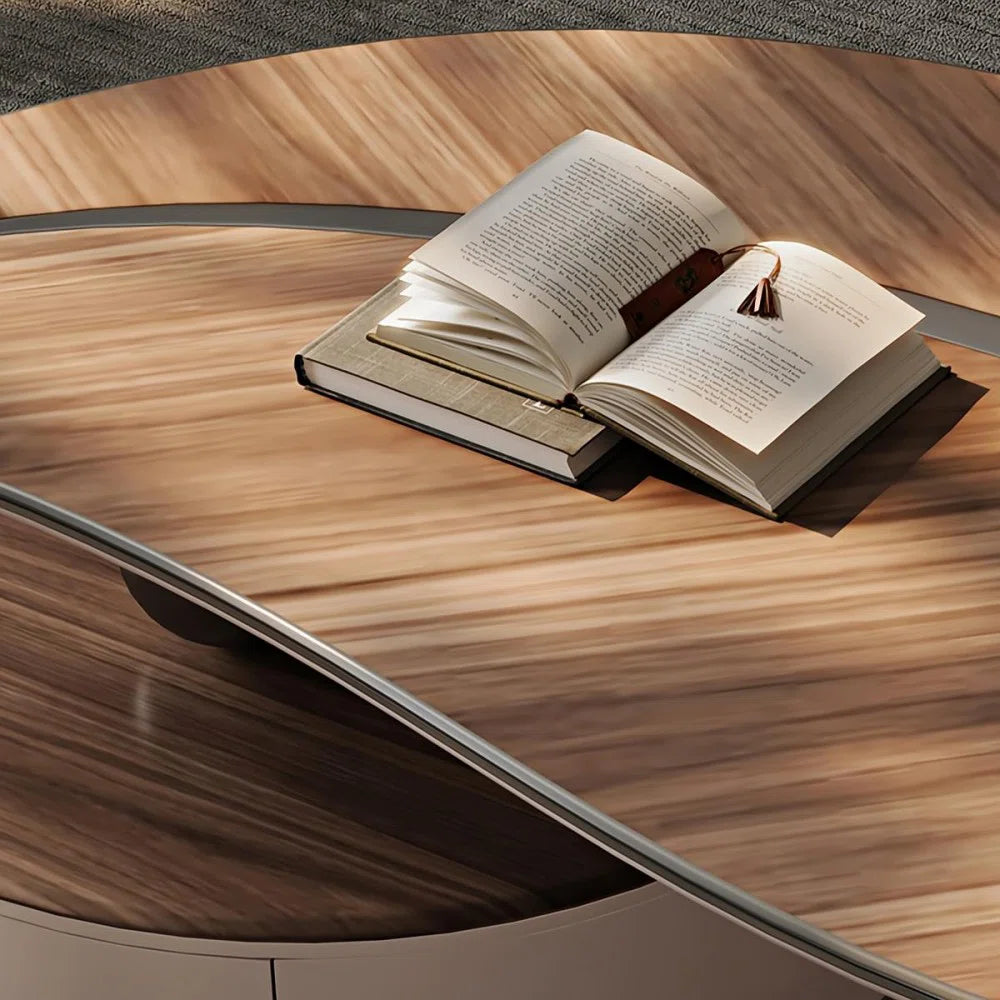 Modern Walnut Coffee Table with Storage Drawer & Iron Legs – Contemporary Living Room Center Table