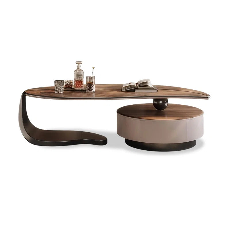 Modern Walnut Coffee Table with Storage Drawer & Iron Legs – Contemporary Living Room Center Table