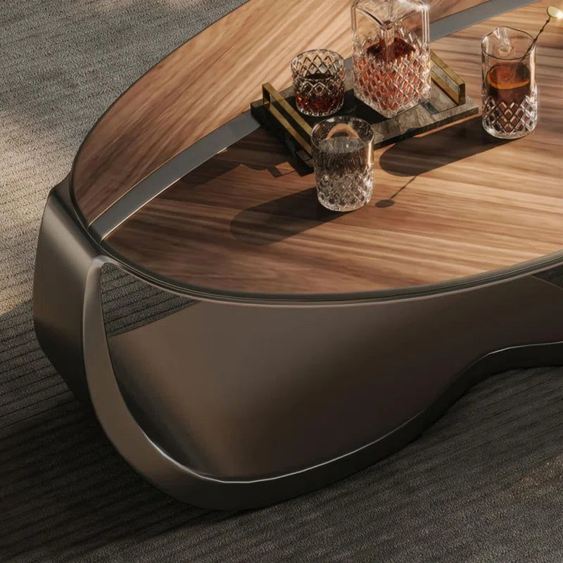 Modern Walnut Coffee Table with Storage Drawer & Iron Legs – Contemporary Living Room Center Table