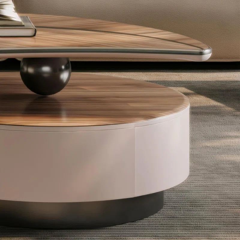 Modern Walnut Coffee Table with Storage Drawer & Iron Legs – Contemporary Living Room Center Table