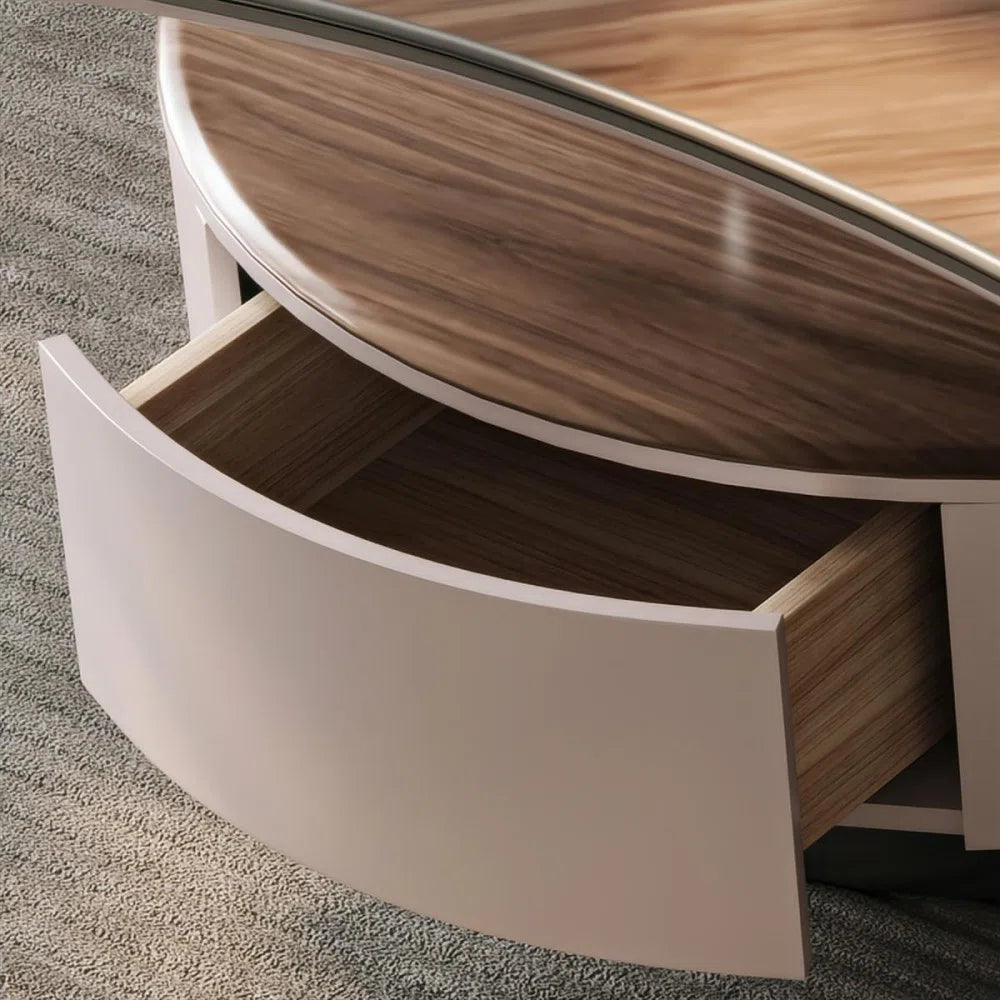 Modern Walnut Coffee Table with Storage Drawer & Iron Legs – Contemporary Living Room Center Table