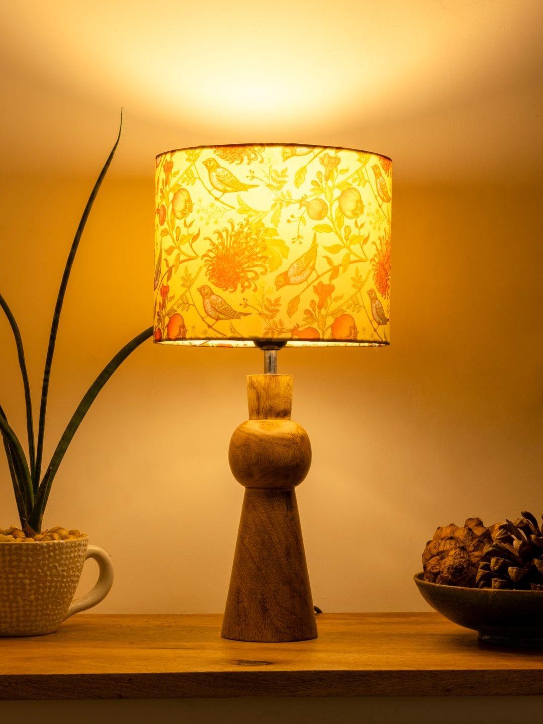 Wooden Skirt Lamp with Multicolor Birdy Shade - Ouch Cart 