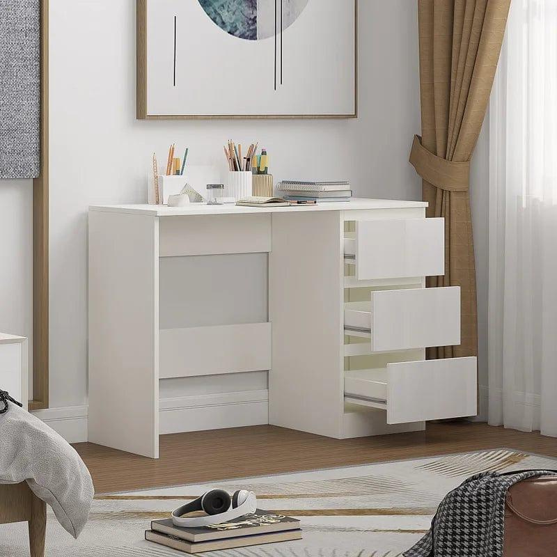DMAITH Writing Desk with Storage, White Secretary Desk for Home Office, Computer Desk with Drawres, Vanity Desk for Bedroom - Ouch Cart 