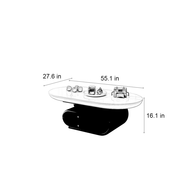 Rock Plate Coffee Table with Double Drawers – Modern Durable Center Table with Iron Base & Rounded Edges
