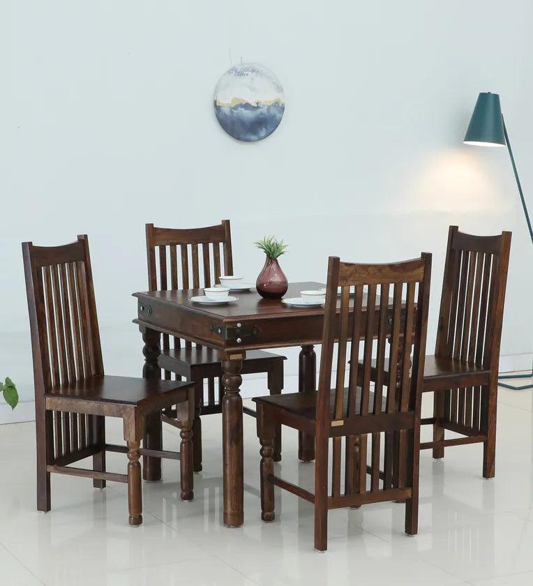 Sheesham Wood 4 Seater Dining Set In Provincial Teak Finish - Ouch Cart 